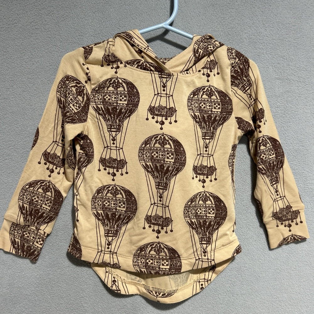 Kate Quinn Viscose bamboo hoodie Brown Air Balloon Print Size 18-24 months